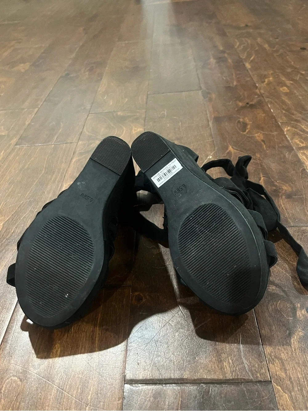 Torrid Black Suede Strappy Lace-Up Ankle-Wrap wedge sandals size WW 6.5